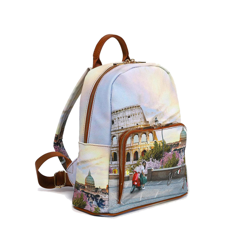 YNOT Zaino Medio YES380S6 New York in White, PVC, 26,5 x 30,5 x 13 cm, Stile Casual con Cerniera YNOT Zaino Medio YES380S6 New York in White, PVC, 26,5 x 30,5 x 13 cm, Stile Casual con Cerniera